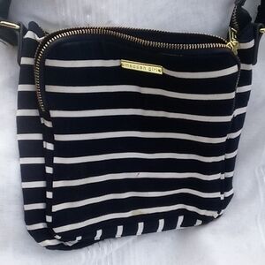 Madden Girls Navy and White Striped Crossbody Bag Med. Gold Tooling Like New